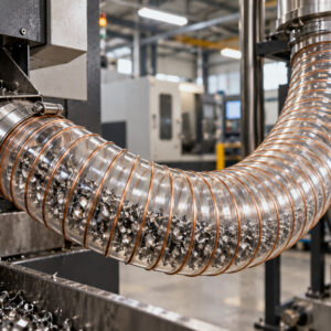Tubo trasparente aspira trucioli metallici da una macchina