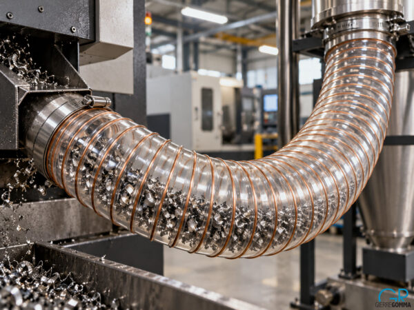 Tubo trasparente aspira trucioli metallici da una macchina