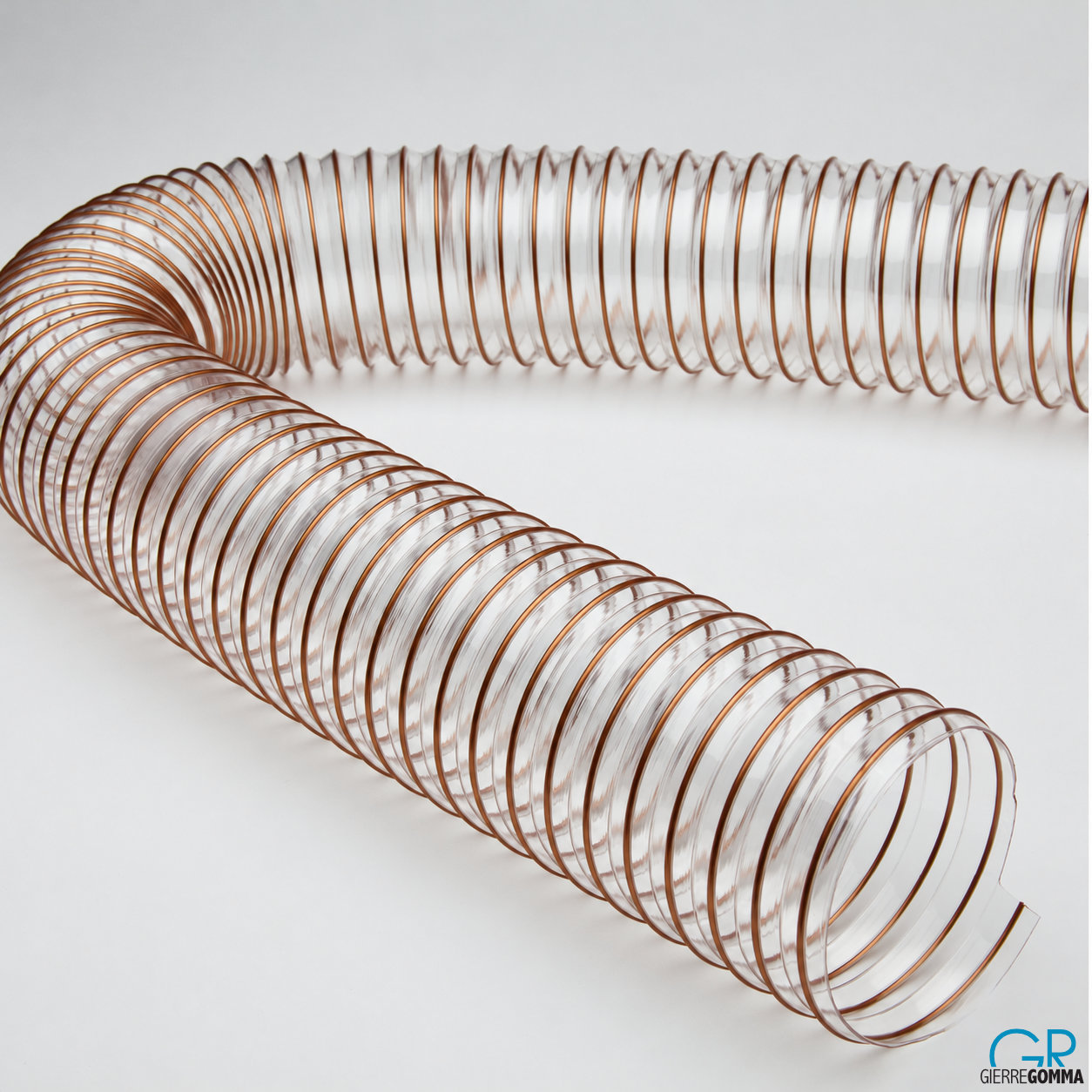Tubo flessibile trasparente con spirale metallica ramata